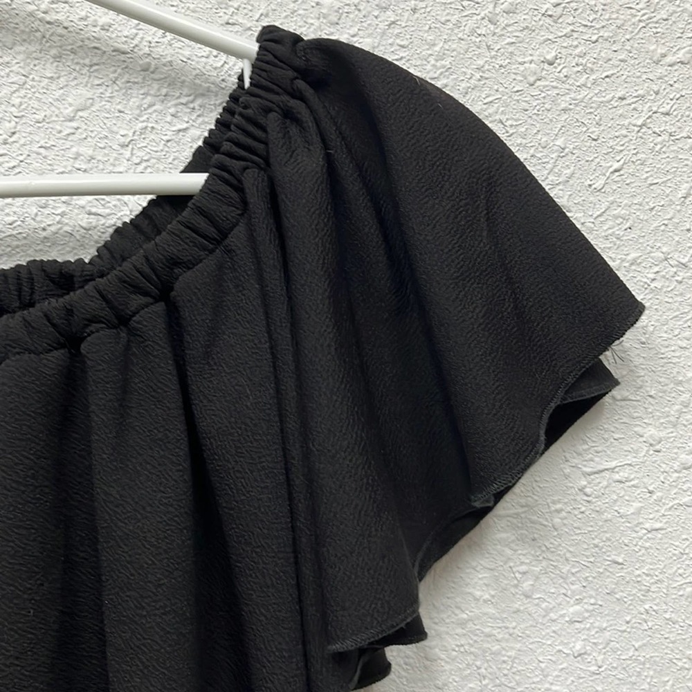 Lularoe Black Cici Dress XS Solid Off-Shoulder Ruffle Stretch Knit - Picture 4 of 8